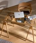 scandinavian oak and glass sculptural desk