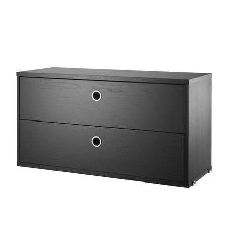 Black stained ash chest of drawers, 22.8" wide, two drawers for String® System modular shelving
