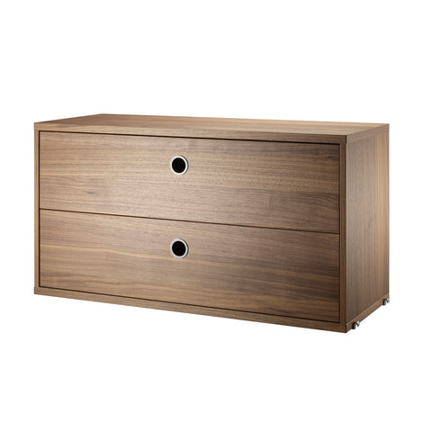 Walnut chest of drawers, 22.8" wide, two drawers for String® System modular shelving
