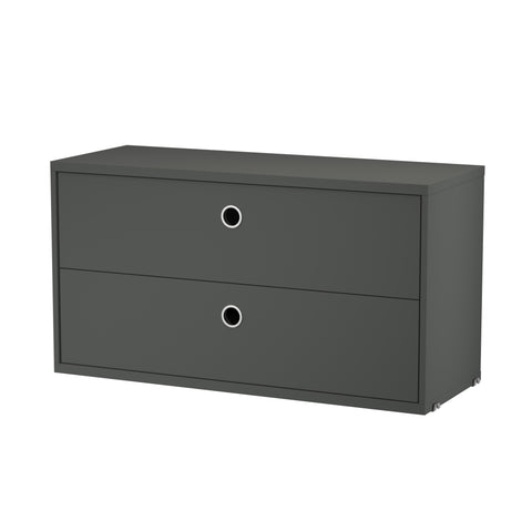 Grey chest of drawers, 22.8" wide, two drawers for String® System modular shelving