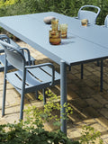 pale blue steel outdoor dining table by scandinavian furniture company muuto 