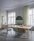 playful scandinavian interior with furniture and lighting provided by muuto