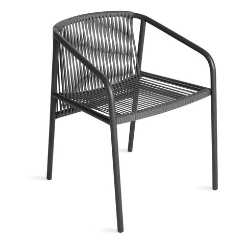 Lookout Outdoor Chair by Blu Dot in carbon all-weather rope and carbon powder-coated aluminum, front three-quarter view