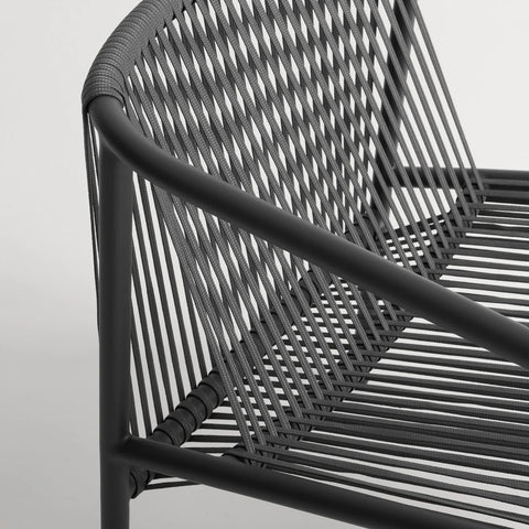 Lookout Outdoor Lounge Chair by Blu Dot, carbon all-weather rope weave and aluminum frame detail
