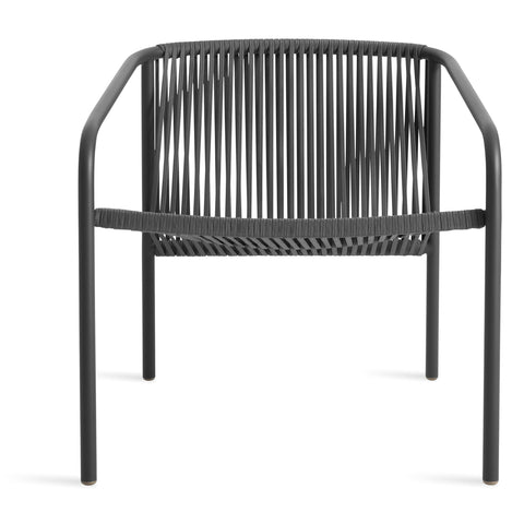 Lookout Outdoor Lounge Chair by Blu Dot in carbon all-weather rope and carbon powder-coated aluminum, front view