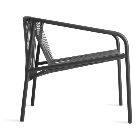Lookout Outdoor Lounge Chair by Blu Dot in carbon all-weather rope and carbon powder-coated aluminum, side view
