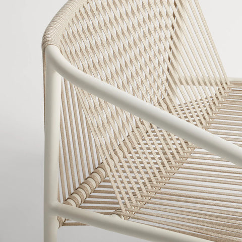 Lookout Outdoor Lounge Chair by Blu Dot, natural all-weather rope weave and white aluminum frame detail