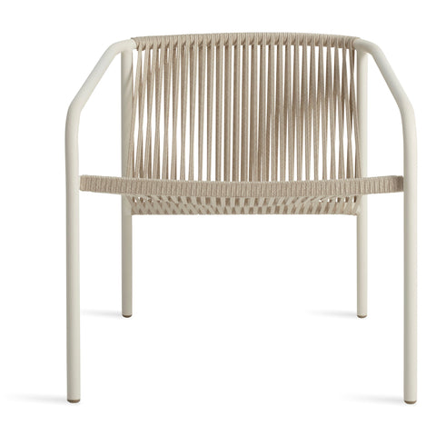 Lookout Outdoor Lounge Chair by Blu Dot in natural all-weather rope and white powder-coated aluminum, front view
