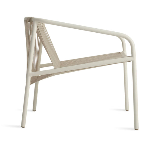 Lookout Outdoor Lounge Chair by Blu Dot in natural all-weather rope and white powder-coated aluminum, side view