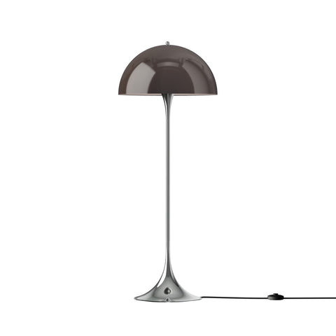 Louis Poulsen Panthella Floor Lamp, Original Opal Brown opal acrylic floor lamp on a chrome stem, switched off, white background