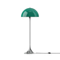 Louis Poulsen Panthella Floor Lamp, Original Opal Green opal acrylic floor lamp on a chrome stem, switched off, white background