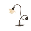 Louis Poulsen PH 1/1 Piano Table Lamp, Limited Edition, aged brass table lamp with the dusty terracotta shades tilted, on a white background