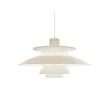 Louis Poulsen PH 5 Opal pendant light in Opal Beige, glossy opal acrylic shades lit from within, on a white background