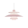 Louis Poulsen PH 5 Opal pendant light in Opal Pale Rose, glossy opal acrylic shades lit from within, on a white background