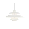 Louis Poulsen PH 5 Opal pendant light in Opal White, glossy opal acrylic shades lit from within, on a white background