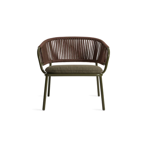 Mate Outdoor Lounge Chair by Blu Dot in Toohey Olive, low front view