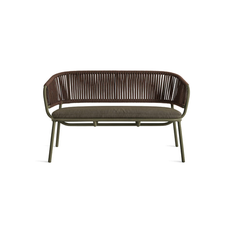 Mate Outdoor Settee by Blu Dot in Toohey Olive, low front view