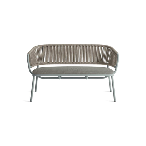 Mate Outdoor Settee by Blu Dot in Toohey Breezy Blue, low front view
