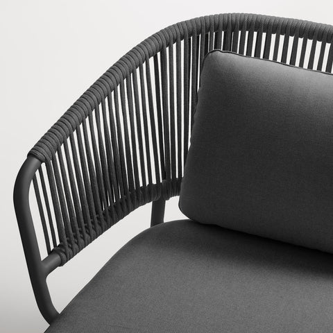 Mate Outdoor Sun Lounger by Blu Dot in Toohey Charcoal, all-weather rope back and Sunbrella cushion detail