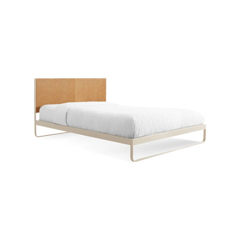 Me Time Bed by Blu Dot in Camel Leather Ivory, king size, three-quarter view