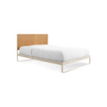 Me Time Bed by Blu Dot in Camel Leather Ivory, full size, three-quarter view
