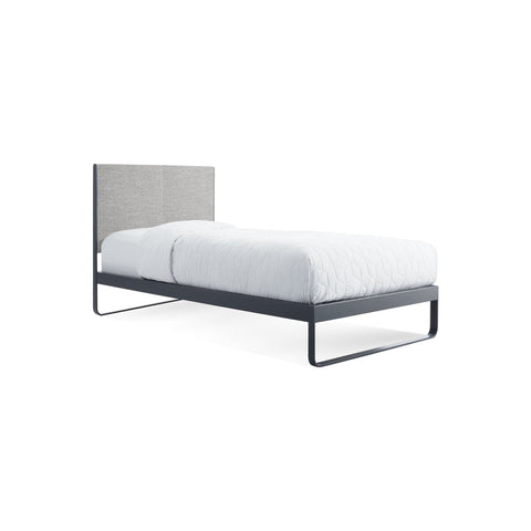 Me Time Bed by Blu Dot in Tait Charcoal Slate, twin size, three-quarter view