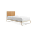 Me Time Bed by Blu Dot in Camel Leather Ivory, twin size, three-quarter view