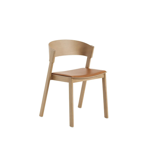 cover side chair with oak frame and refine cognac leather seat by muuto