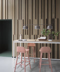 scandinavian dining room with nerd counter stools by muuto in tan rose 