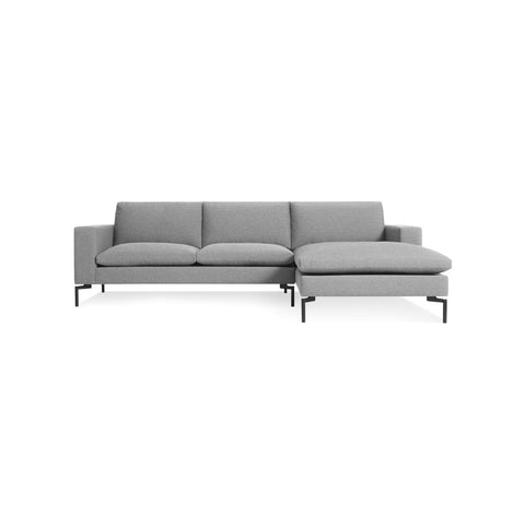 New Standard Sofa with Chaise by Blu Dot in Spitzer Grey with Black legs, right-facing