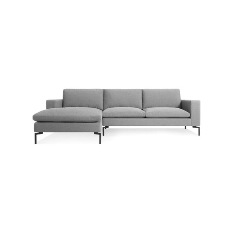 New Standard Sofa with Chaise by Blu Dot in Spitzer Grey with Black legs, left-facing