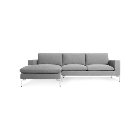 New Standard Sofa with Chaise by Blu Dot in Spitzer Grey with White legs, left-facing