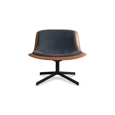 Nonesuch Swivel Upholstered Lounge Chair by Blu Dot in Walnut Ink and Leather, low front view