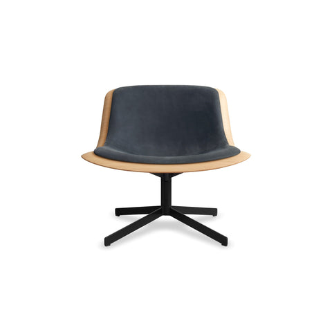 Nonesuch Swivel Upholstered Lounge Chair by Blu Dot in White Oak Ink and Leather, low front view