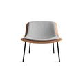 Nonesuch Upholstered Lounge Chair by Blu Dot in Walnut Vesper Light Grey, low front view