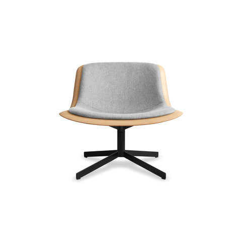 Nonesuch Swivel Upholstered Lounge Chair by Blu Dot in White Oak Vesper Light Grey, low front view
