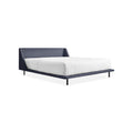 Nook Bed by Blu Dot in Edwards Navy, king size, low three-quarter view