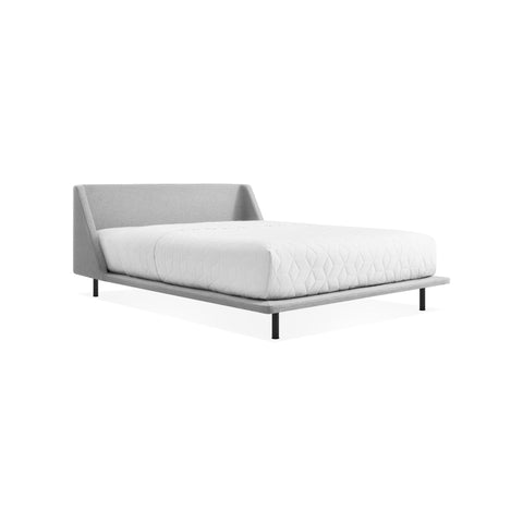 Nook Bed by Blu Dot in Vesper Light Grey, queen size, low three-quarter view