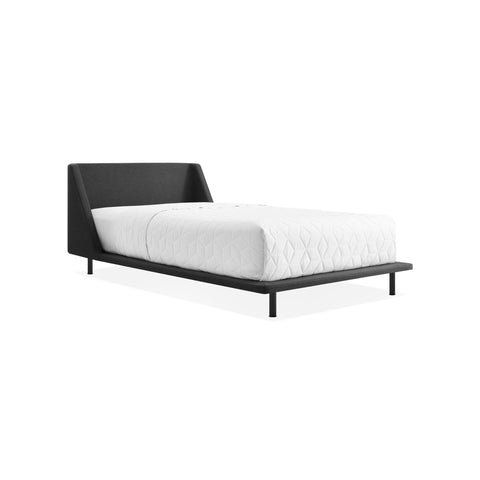 Nook Bed by Blu Dot in Vesper Charcoal, twin size, low three-quarter view
