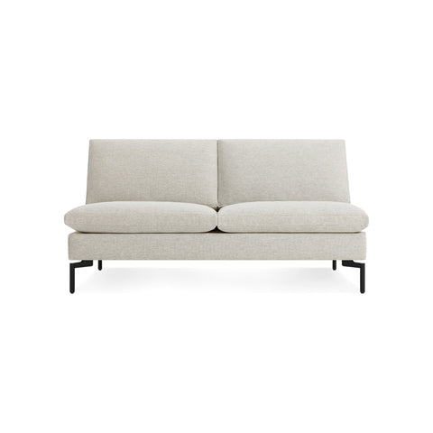 New Standard 60" Armless Sofa by Blu Dot in Maharam Mode In Clavicle with Black legs, low front view