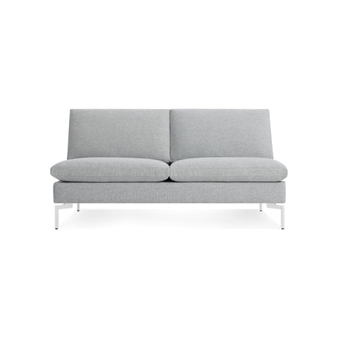New Standard 60" Armless Sofa by Blu Dot in Maharam Mode In Intaglio with White legs, low front view