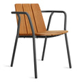 Offline Outdoor Chair by Blu Dot in FSC-certified teak and carbon powder-coated aluminum, front three-quarter view