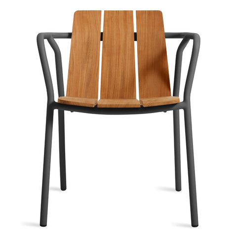 Offline Outdoor Chair by Blu Dot in FSC-certified teak and carbon powder-coated aluminum, front view