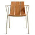 Offline Outdoor Chair by Blu Dot in FSC-certified teak and white powder-coated aluminum, front view