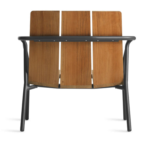Offline Outdoor Lounge Chair by Blu Dot in FSC-certified teak and carbon powder-coated aluminum, rear view