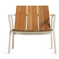 Offline Outdoor Lounge Chair by Blu Dot in FSC-certified teak and white powder-coated aluminum, front view