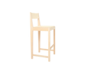 Frama Bar Chair 01 in Natural Birch, pale birch bar chair turned so the seat edge and a rear leg face the camera on white