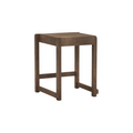Frama Low Stool 01 in Dark Brown Birch, dark stained birch stool with a slim seat and square stretchers, angled view on white