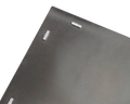 Frama Rivet Box Table in Aluminum, close up of a grey metal panel corner with the raised rivets that hold the sheets together