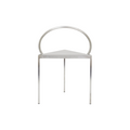 Frama Triangolo Chair in Stainless Steel, steel chair with a round hoop back above a triangular seat on three square legs, front view